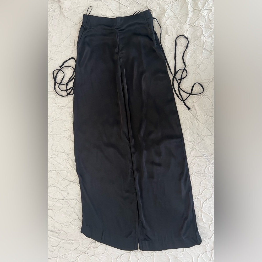 SOLD** Zara Womens Black Satin Wide-Leg Pants Size S (0585) - Picture 5 of 13